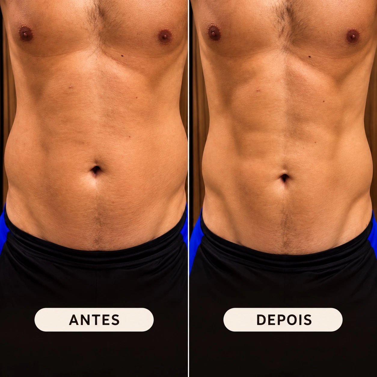 Comparação visual ilustrativa antes e depois