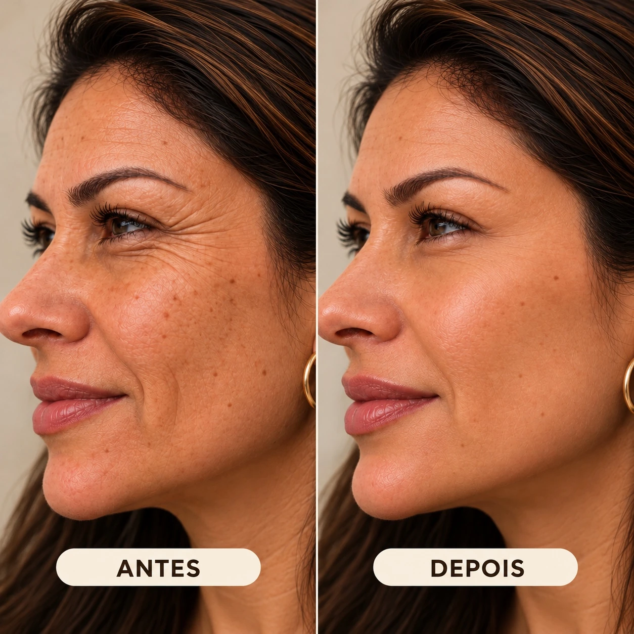 Comparação visual ilustrativa — Botox e preenchimento facial